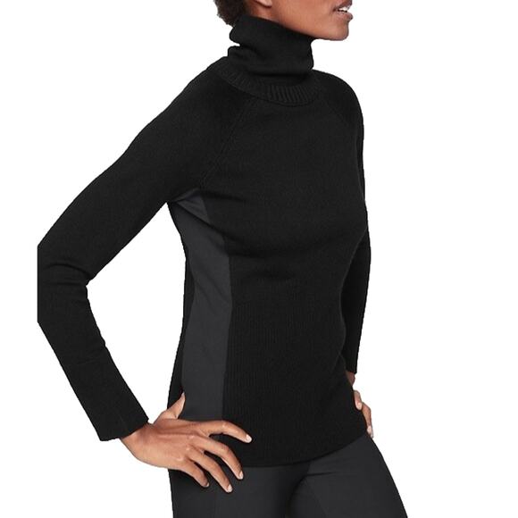 Athleta Mesa Hybrid Turtleneck Merino Blend Sweater in Black Rare Style Small - Picture 1 of 10